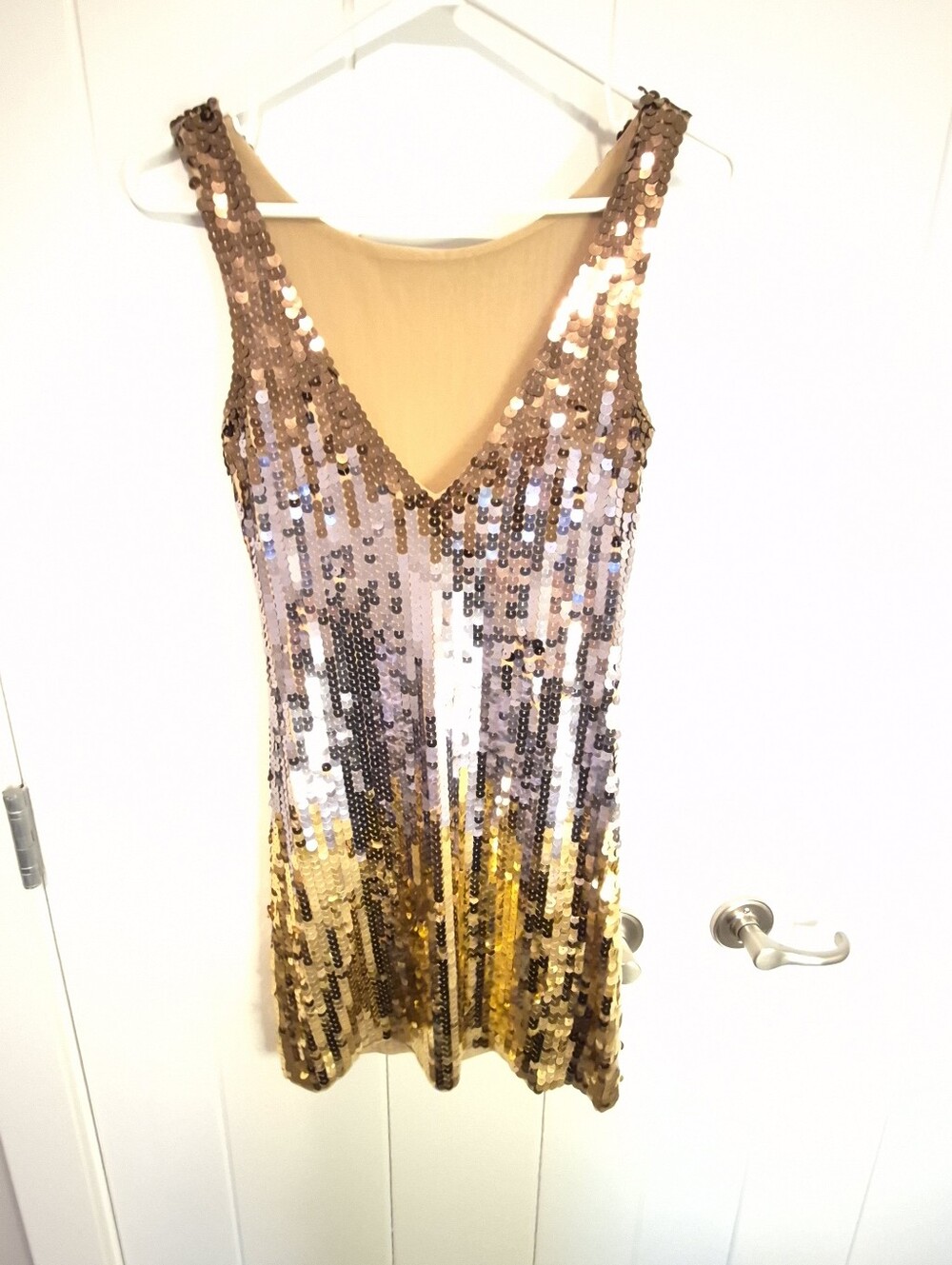 NWT BETO Femme Metallic Sequin Mini Dress XS Gold Silver Party